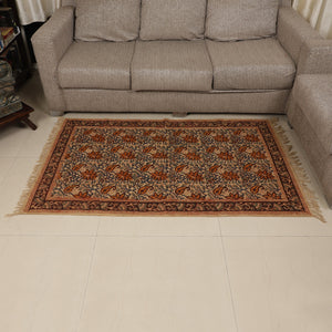 Large Cotton Yoga Mat - 5x3 feet Area Rug - Kalamkari Hand Block Printed - Cotton Area/Yoga Rug - Handwoven Cotton Carpet