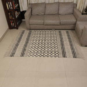 6x 4 feet Area Rug - Hand Block Mat for Yoga, Pilates, Fitness, and Meditation - (Handwoven Area Rug, Mat, Dhurrie, Hand Block-Printed Rug)