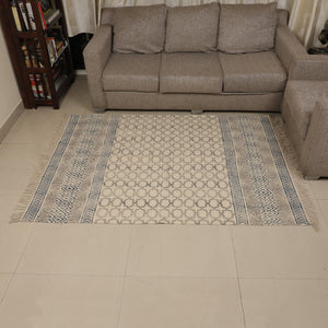 Large Yoga Mat 6x 4 feet for Yoga, Pilates, Fitness, and Meditation - (Handwoven Area Rug, Mat, Dhurrie, Hand Block-Printed Rug)