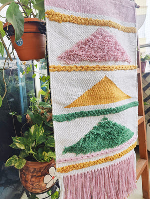 YogaKargha Handwoven Wall Rug, Wall Tapestry, Wall Hanging, Woven Wall Art Home Decor - Made with Upcycled Yarn - Love in Tokyo