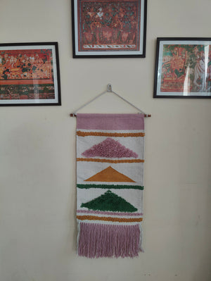 YogaKargha Handwoven Wall Rug, Wall Tapestry, Wall Hanging, Woven Wall Art Home Decor - Made with Upcycled Yarn - Love in Tokyo