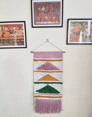 YogaKargha Handwoven Wall Rug, Wall Tapestry, Wall Hanging, Woven Wall Art Home Decor - Made with Upcycled Yarn - Love in Tokyo