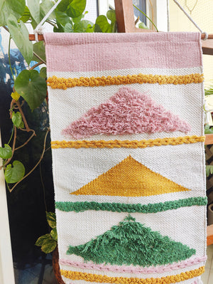 YogaKargha Handwoven Wall Rug, Wall Tapestry, Wall Hanging, Woven Wall Art Home Decor - Made with Upcycled Yarn - Love in Tokyo