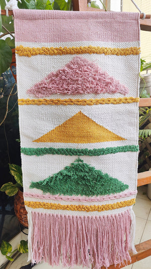 YogaKargha Handwoven Wall Rug, Wall Tapestry, Wall Hanging, Woven Wall Art Home Decor - Made with Upcycled Yarn - Love in Tokyo