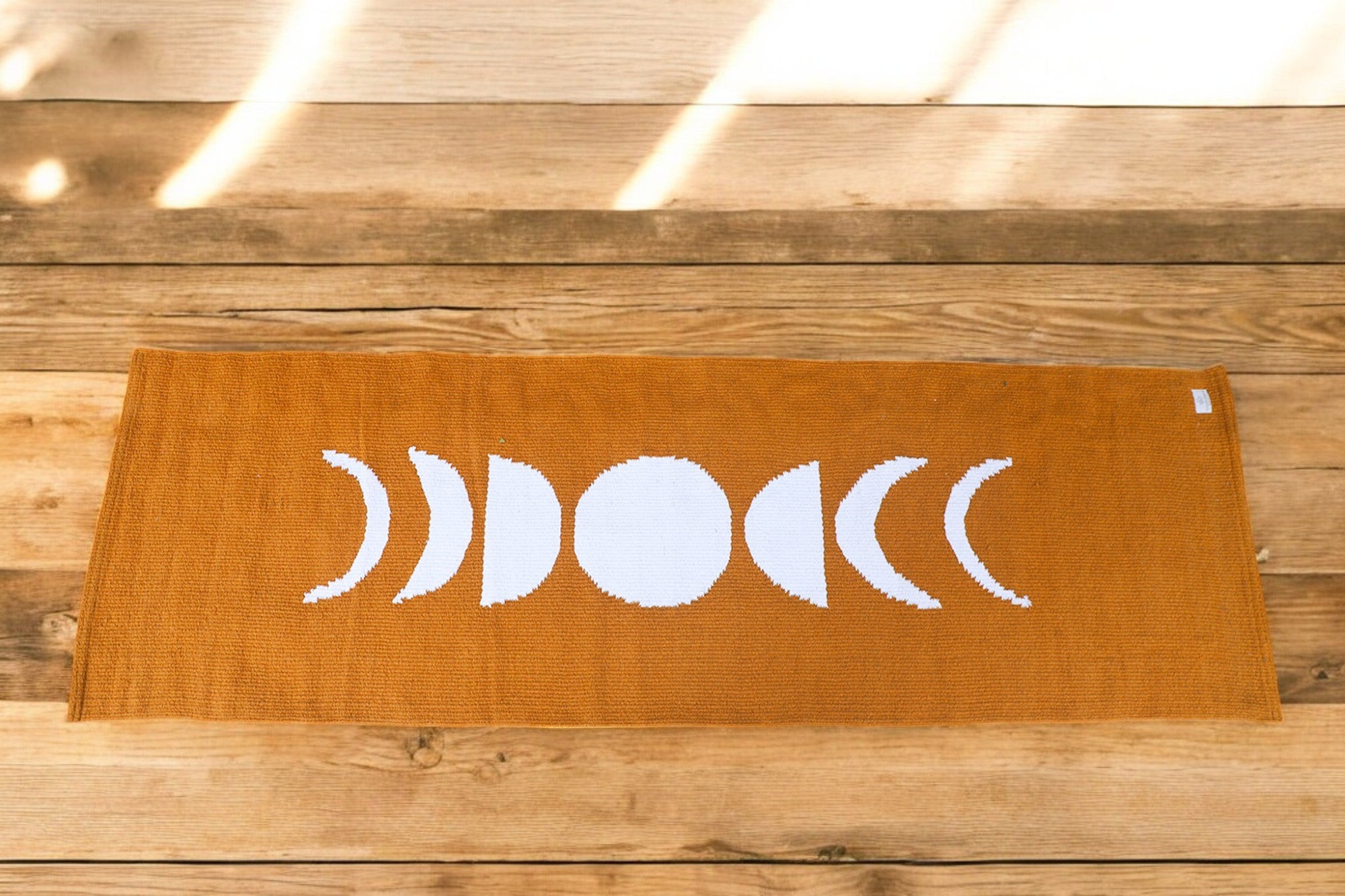Moon Light Organic Cotton Yoga Mat | Handwoven, Anti-Skid Option | Celestial Moon Phases, Mustard or Black | Eco-Friendly & Gift Ready