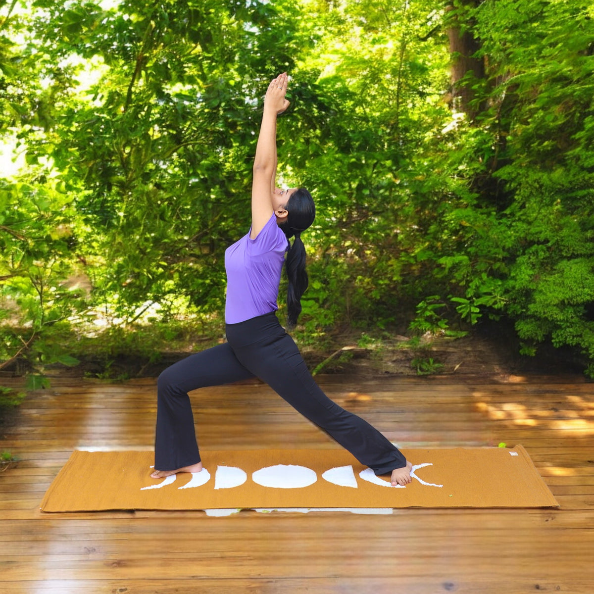 Moon Light Organic Cotton Yoga Mat | Handwoven, Anti-Skid Option | Celestial Moon Phases, Mustard or Black | Eco-Friendly & Gift Ready