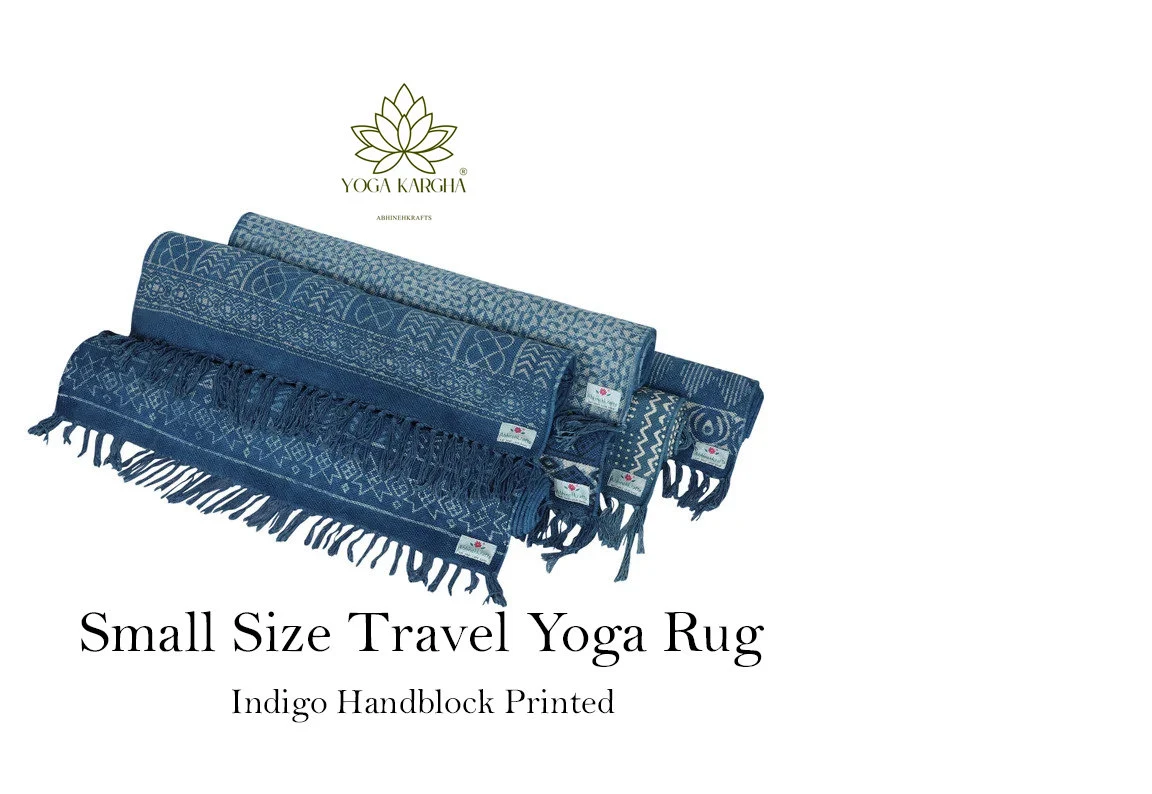 Hand-Block Printed Non Slip Indigo Travel Yoga & Meditation Mat
