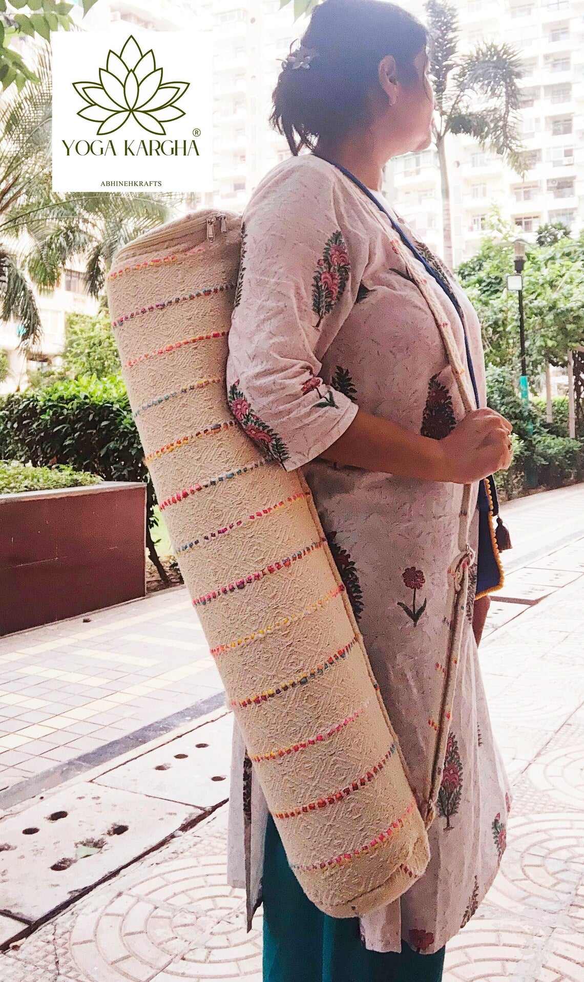 Handmade Upcycled Yoga Mat Bag Made With Upcycled Handwoven Fabric - Morocco