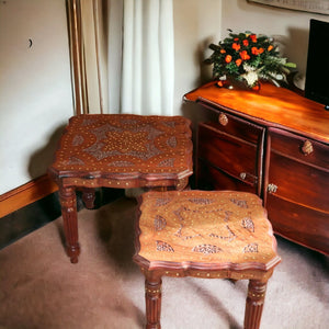 Side Table, Wooden Stool, Corner Stool, Antique Finish Wooden Table (Handcrafted, Modular, Foldable) - Available as: Individual/ Table Sets