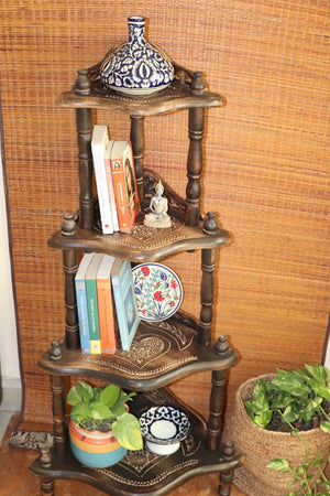 Wooden Handcrafted Corner Shelf, Corner Rack, Vintage and Antique Finish Furniture (Modular, Foldable)