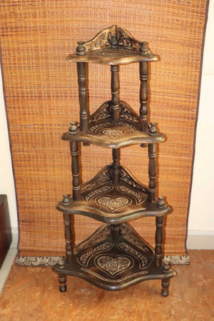 Wooden Handcrafted Corner Shelf, Corner Rack, Vintage and Antique Finish Furniture (Modular, Foldable)
