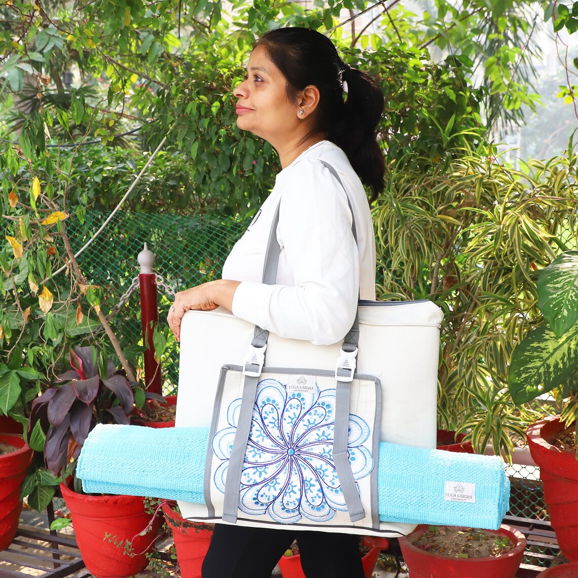 Handmade Upcycled Yoga Mat Bag Made With Upcycled Handwoven Fabric