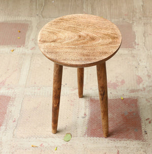 Wooden Stool, Three legged, Tripod Stool - Multipurpose, Round Top, Vintage Finish, Handmade with Reclaimed Mango Wood