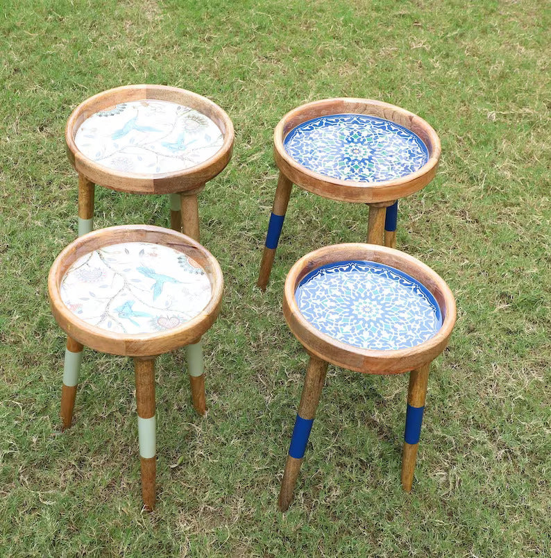 Wooden Stool, Three legged, Tripod Stool - Multipurpose, Round Top, Vintage Finish, Handmade with Reclaimed Mango Wood