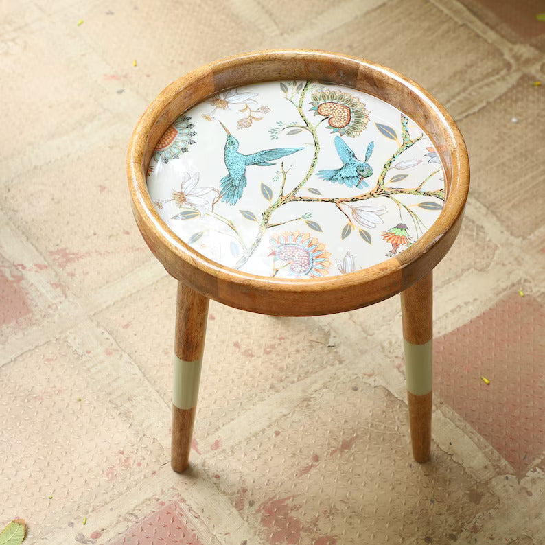 Wooden Stool, Three legged, Tripod Stool - Multipurpose, Round Top, Vintage Finish, Handmade with Reclaimed Mango Wood