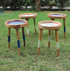 Wooden Stool, Three legged, Tripod Stool - Multipurpose, Round Top, Vintage Finish, Handmade with Reclaimed Mango Wood