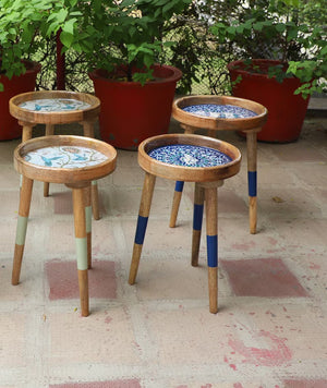 Wooden Stool, Three legged, Tripod Stool - Multipurpose, Round Top, Vintage Finish, Handmade with Reclaimed Mango Wood