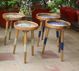 Wooden Stool, Three legged, Tripod Stool - Multipurpose, Round Top, Vintage Finish, Handmade with Reclaimed Mango Wood