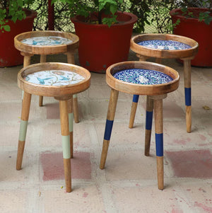 Wooden Stool, Three legged, Tripod Stool - Multipurpose, Round Top, Vintage Finish, Handmade with Reclaimed Mango Wood