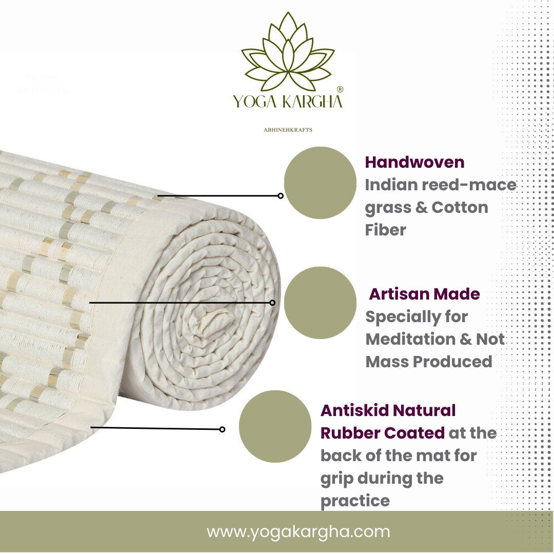 Handwoven Premium Grass Fiber Restorative Antiskid Mat for Yoga and Meditation - Meas