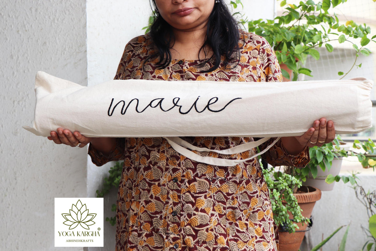 Personalized Embroidered Yoga Mat Bag – Minimalist Handmade Cotton Carrier | Custom Gift for Yogis