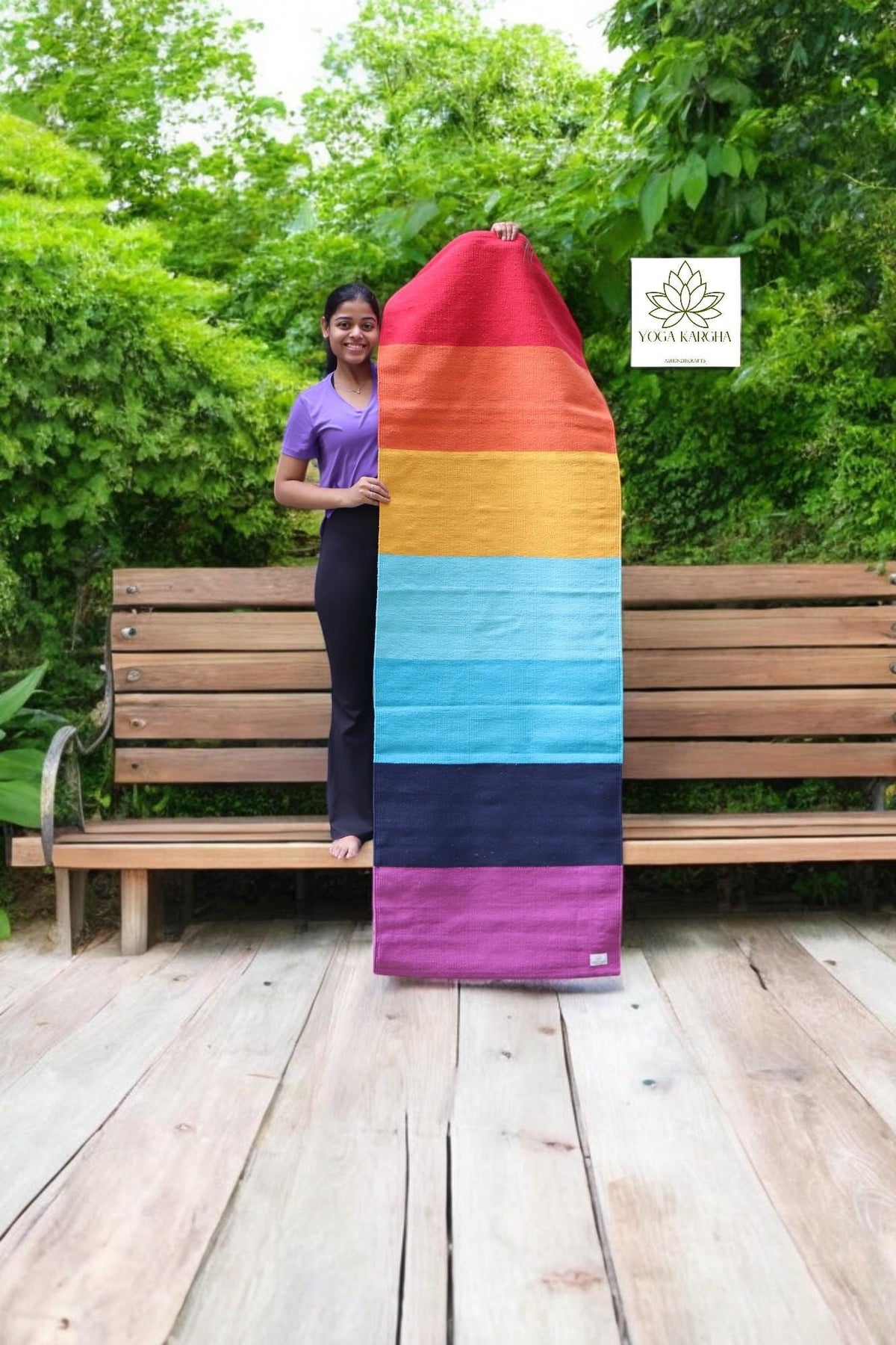 Handwoven Organic Cotton Yoga & Meditation Mat- Just Like a Rainbow