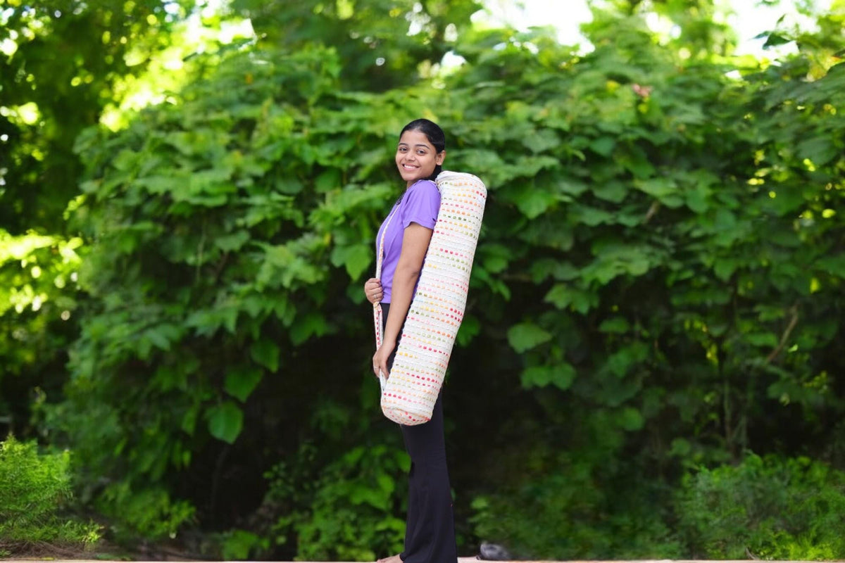 YogaKargha Handmade Upcycled Yoga Mat Bag, Eco-Friendly | Spacious | One-of-a-Kind | Mindfully Made in India