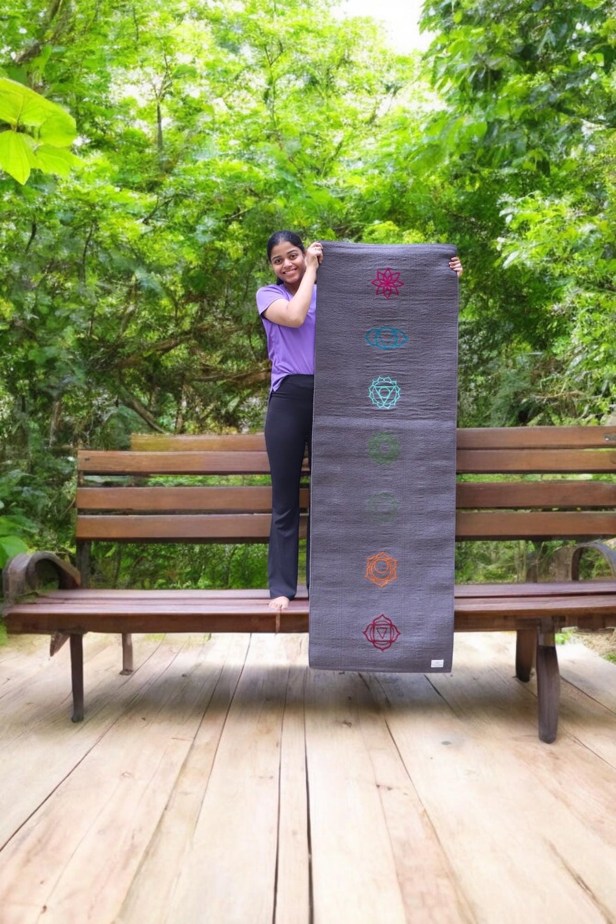 Organic Cotton Seven Chakra Embroidered Mat for Yoga and Meditation