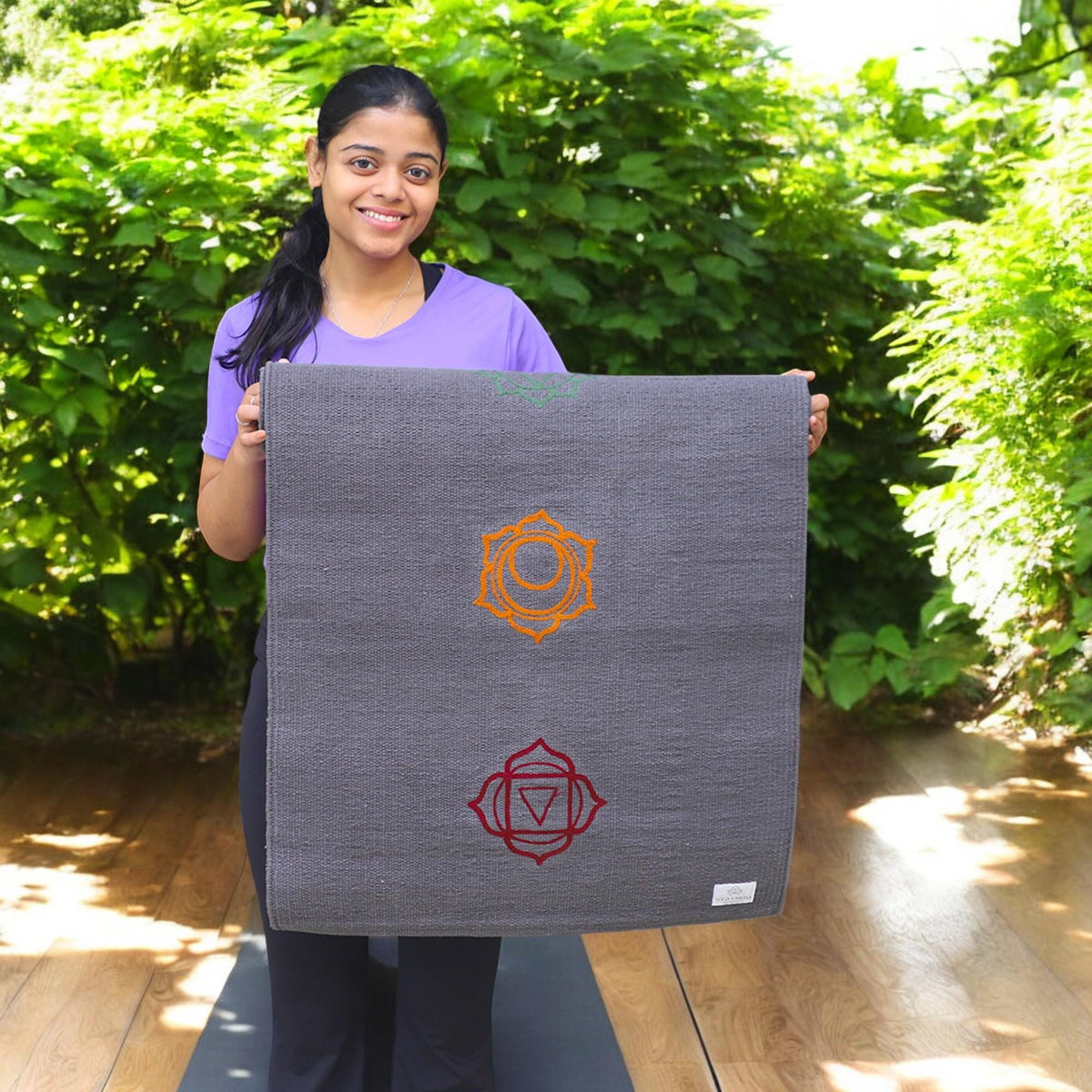 Organic Cotton Seven Chakra Embroidered Mat for Yoga and Meditation