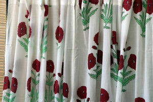 Handblock Print Mulmul (Muslin) Curtain/Room Divider/Sheer/Drape with Loops - Way to your Heart - Set of Two Curtains