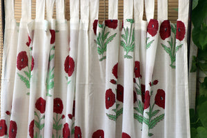 Handblock Print Mulmul (Muslin) Curtain/Room Divider/Sheer/Drape with Loops - Way to your Heart - Set of Two Curtains