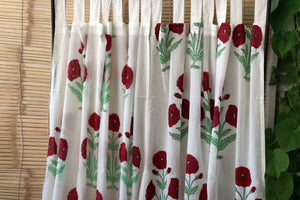 Handblock Print Mulmul (Muslin) Curtain/Room Divider/Sheer/Drape with Loops - Way to your Heart - Set of Two Curtains