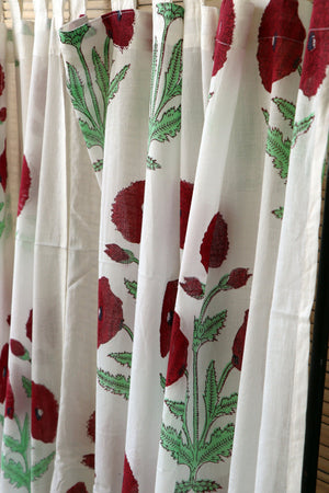 Handblock Print Mulmul (Muslin) Curtain/Room Divider/Sheer/Drape with Loops - Way to your Heart - Set of Two Curtains