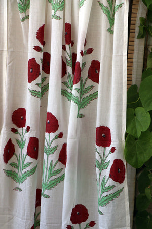 Handblock Print Mulmul (Muslin) Curtain/Room Divider/Sheer/Drape with Loops - Way to your Heart - Set of Two Curtains