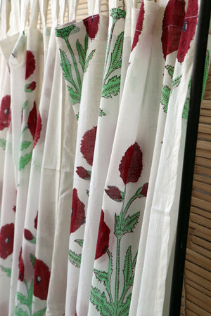 Handblock Print Mulmul (Muslin) Curtain/Room Divider/Sheer/Drape with Loops - Way to your Heart - Set of Two Curtains