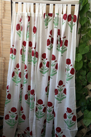 Handblock Print Mulmul (Muslin) Curtain/Room Divider/Sheer/Drape with Loops - Way to your Heart - Set of Two Curtains