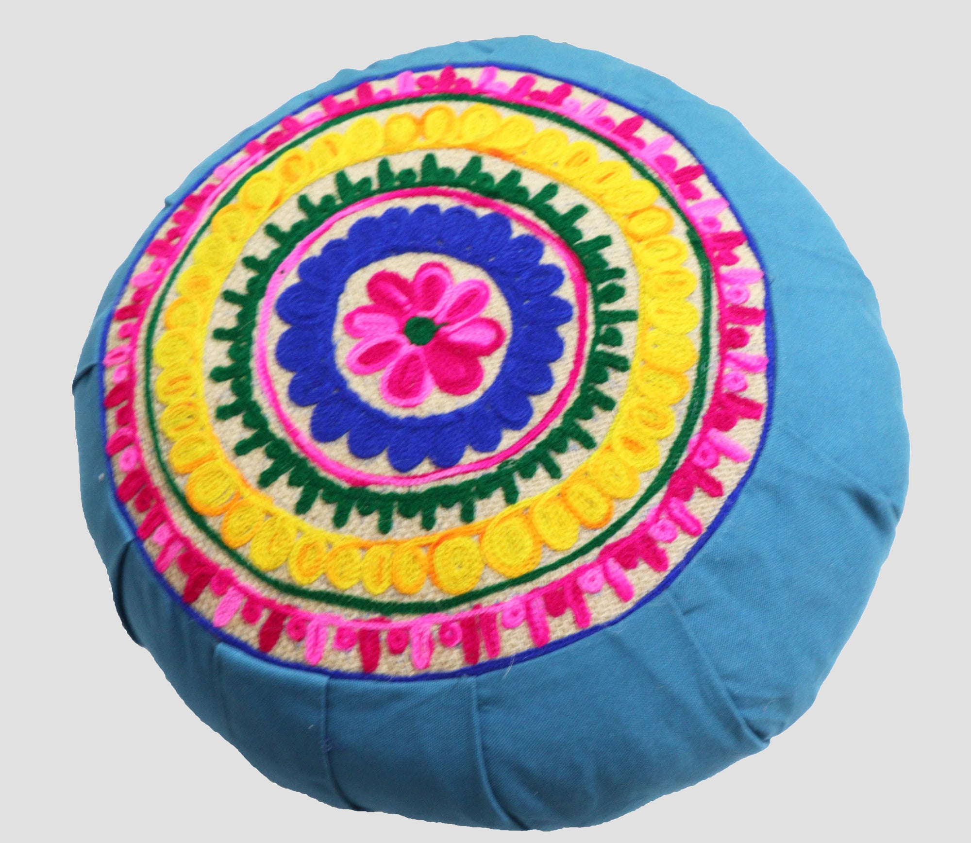 Embroidered Round Zafu Yoga & Meditation Pillow, Couch Cushion