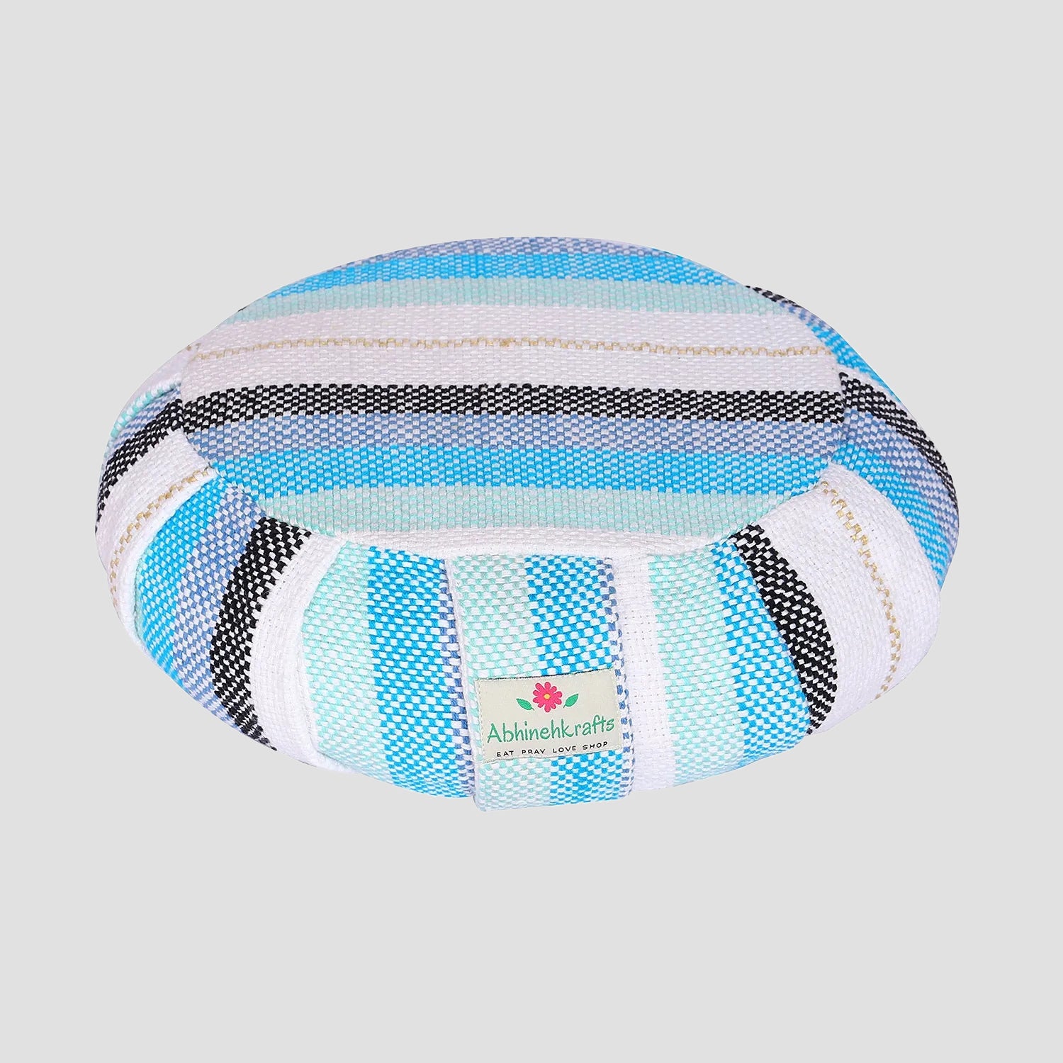 Yoga Meditation Cushion | Handwoven Handmade Round Zafu Pillow  |Zipped Cover |Washable| Portable - Sky Lark - Filling Options Available