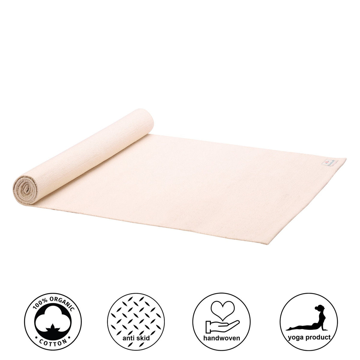 Organic cotton mat for Yoga, Pilates, Fitness, and Meditation - Natural Color (White) - Option to choose a natural rubber back finish - 3mm