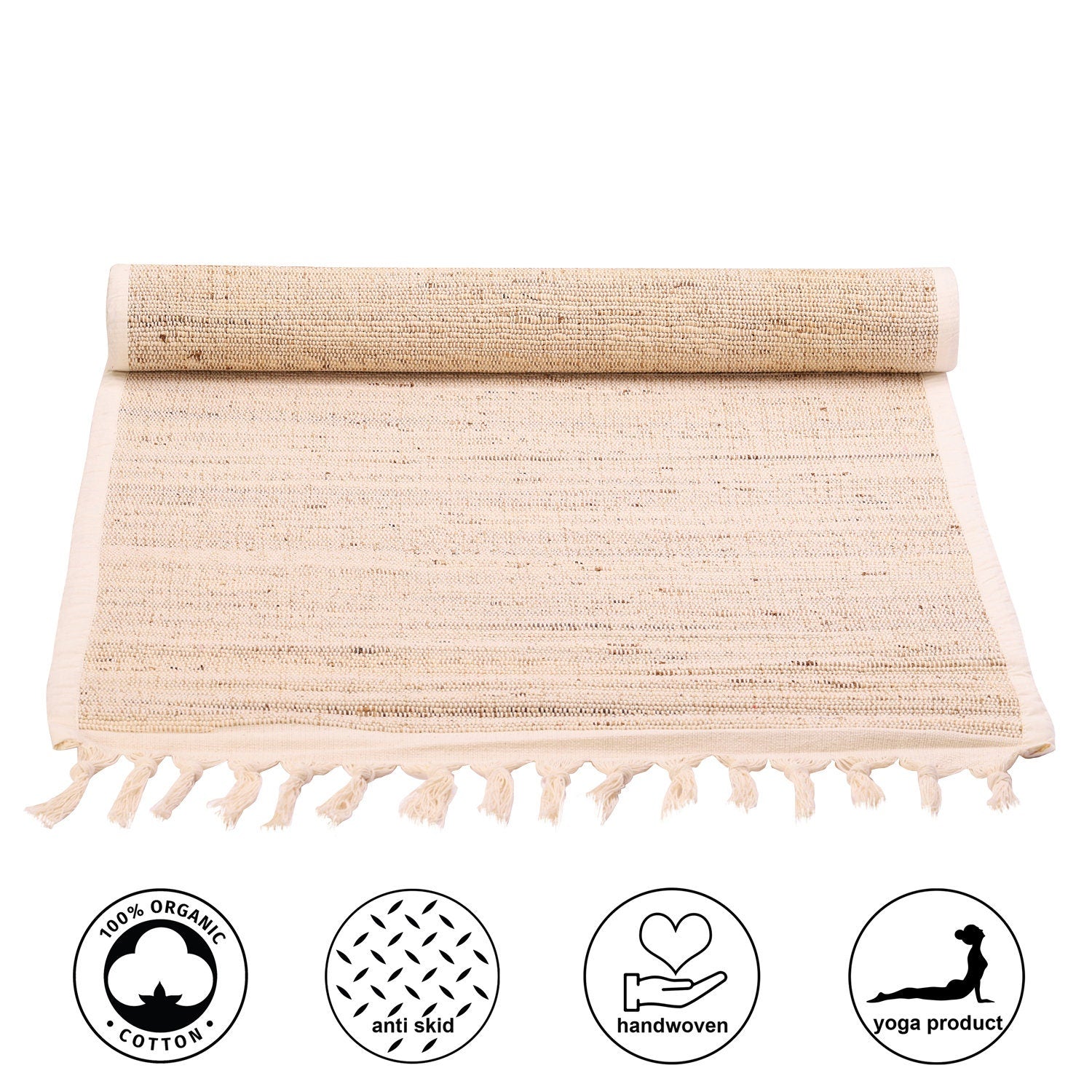 Premium Natural Banana Fiber Mat for Yoga, Pilates, Fitness, and Meditation - Natural Color (Handwoven, anti-skid & firm grip)