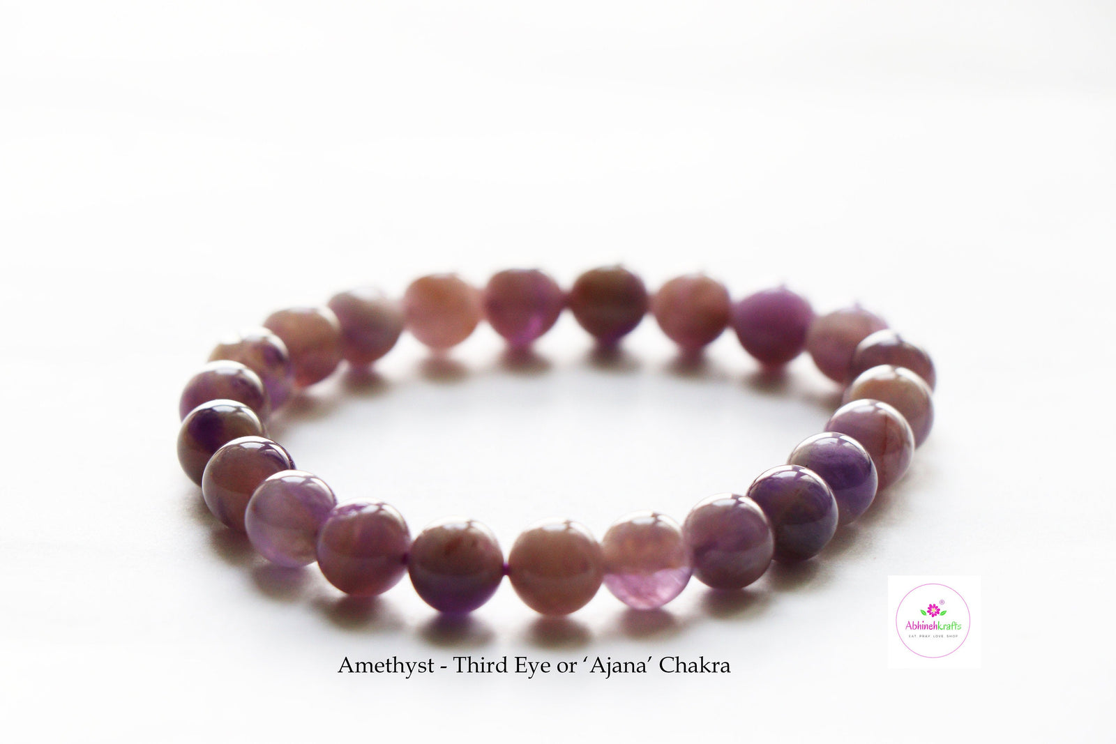 Amethyst Bracelet/Jewelry, Elastic Crystal Bead (8mm) Healing Bracelet, Energy Healing /Chakra Balancing - &#39;Ajna&#39; or Third Eye Chakra Stone