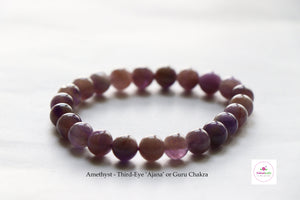 Amethyst Bracelet/Jewelry, Elastic Crystal Bead (8mm) Healing Bracelet, Energy Healing /Chakra Balancing - &#39;Ajna&#39; or Third Eye Chakra Stone