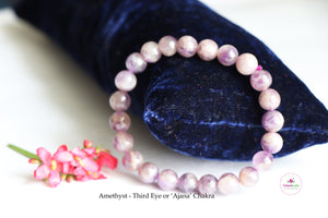 Amethyst Bracelet/Jewelry, Elastic Crystal Bead (8mm) Healing Bracelet, Energy Healing /Chakra Balancing - &#39;Ajna&#39; or Third Eye Chakra Stone