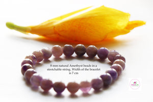 Amethyst Bracelet/Jewelry, Elastic Crystal Bead (8mm) Healing Bracelet, Energy Healing /Chakra Balancing - &#39;Ajna&#39; or Third Eye Chakra Stone