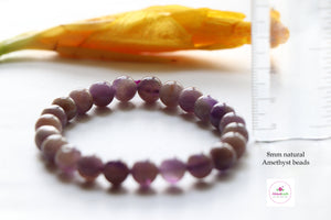 Amethyst Bracelet/Jewelry, Elastic Crystal Bead (8mm) Healing Bracelet, Energy Healing /Chakra Balancing - &#39;Ajna&#39; or Third Eye Chakra Stone