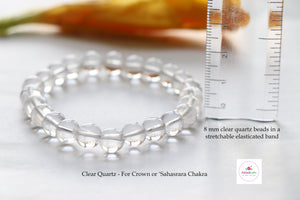 Clear Quartz Bracelet/Jewelry, Elastic Crystal Bead (8mm) Healing Bracelet, Energy Healing /Chakra Balancing - Crown Chakra Stone