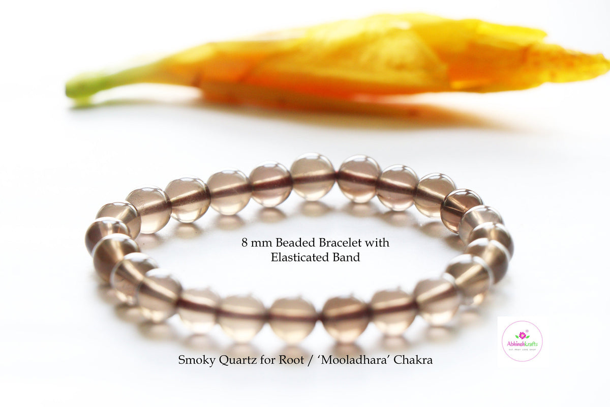 Smoky Quartz Bracelet/Jewelry, Elastic Crystal Bead (8mm) Healing Bracelet, Energy Healing /Chakra Balancing - Root Chakra Stone