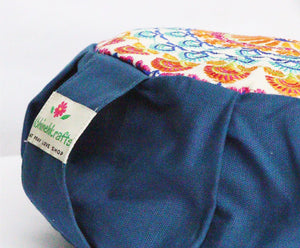 Embroidered Round Zafu Yoga Pillow |Zipped Cover |Washable| Portable - Steel Blue
