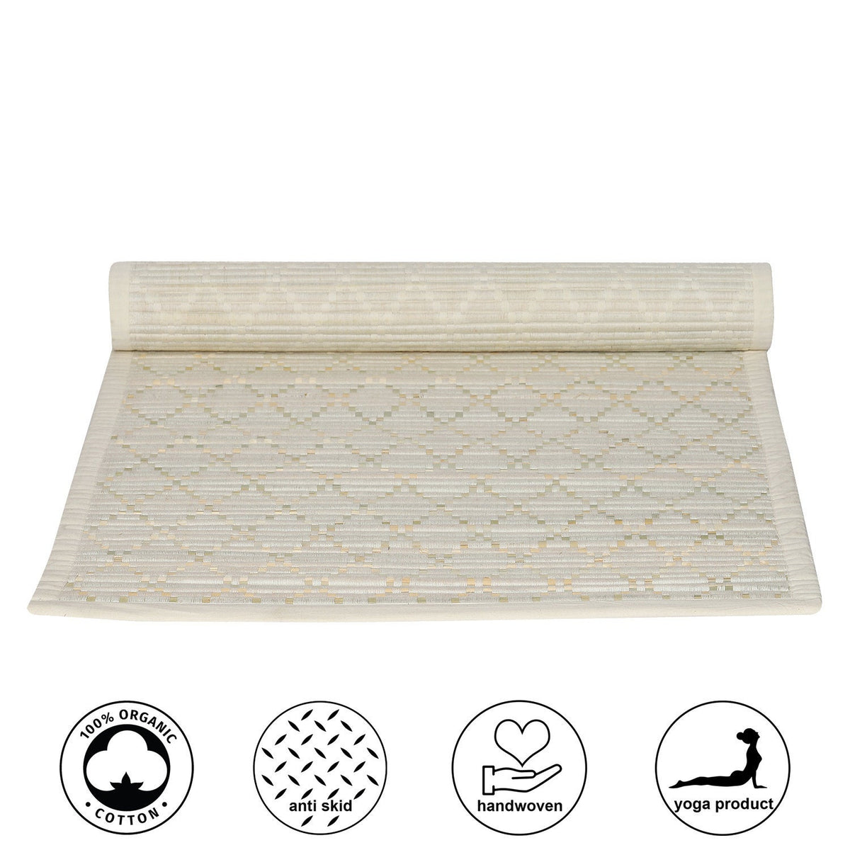 Premium Grass Fiber Mat for Yoga, Pilates, Fitness, and Meditation - Natural Color (Handwoven, anti-skid & firm grip) - Meas