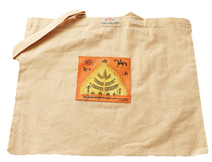 Organic Cotton Tote Bag with Handmade Tribal Art/ Folk Art